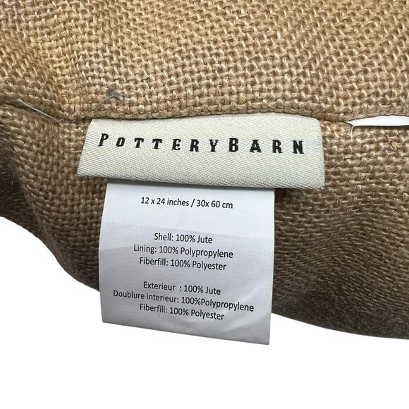 Pottery Barn Christmas Jingle Red Bells Burlap Lumbar Decorative Pillow 12”x24” - Picture 3 of 5